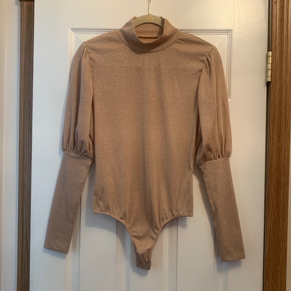 Rose gold long sleeve mock neck body suit